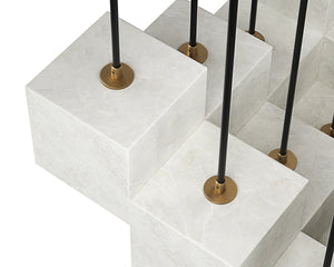 Sunpan Brixel Alabaster Cube Chandelier Brushed Gold Sculptural Light for Grand Entryways 113226