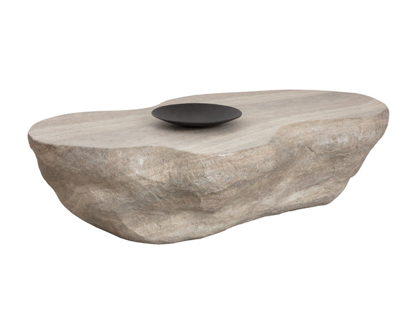 Sunpan Torbay Faux Travertine Concrete Coffee Table Organic Freeform Living Room Centerpiece 113238