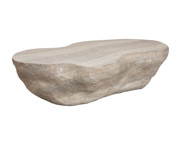 Sunpan Torbay Faux Travertine Concrete Coffee Table Organic Freeform Living Room Centerpiece 113238