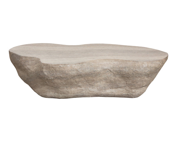 Sunpan Torbay Faux Travertine Concrete Coffee Table Organic Freeform Living Room Centerpiece 113238