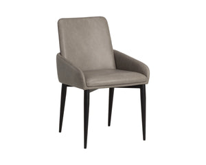 Sunpan Carlo Modern Faux Leather Dining Armchair with Sculpted Arms and Iron Base 113253