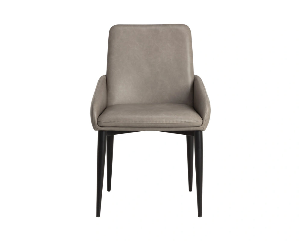 Sunpan Carlo Modern Faux Leather Dining Armchair with Sculpted Arms and Iron Base 113253