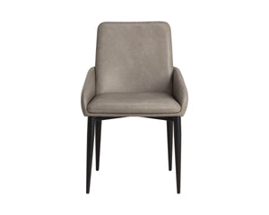 Sunpan Carlo Modern Faux Leather Dining Armchair with Sculpted Arms and Iron Base 113253