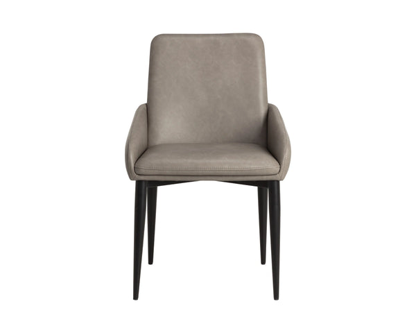 Sunpan Carlo Modern Faux Leather Dining Armchair with Sculpted Arms and Iron Base 113253