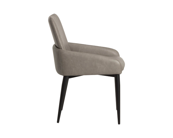 Sunpan Carlo Modern Faux Leather Dining Armchair with Sculpted Arms and Iron Base 113253