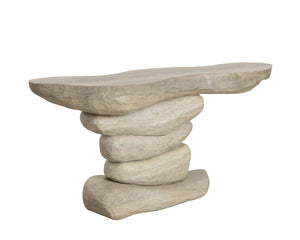 Sunpan Torbay Faux Travertine Concrete Console Table Organic Modern Entryway Accent 113260