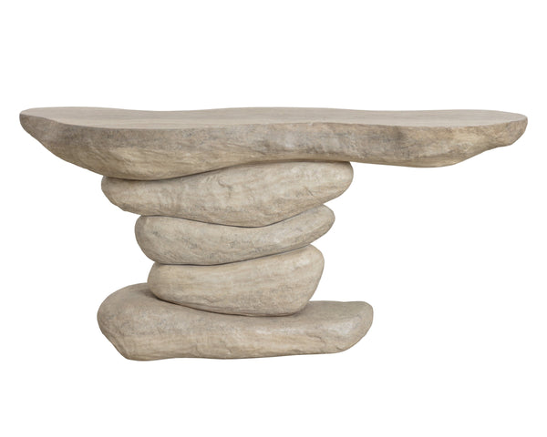 Sunpan Torbay Faux Travertine Concrete Console Table Organic Modern Entryway Accent 113260