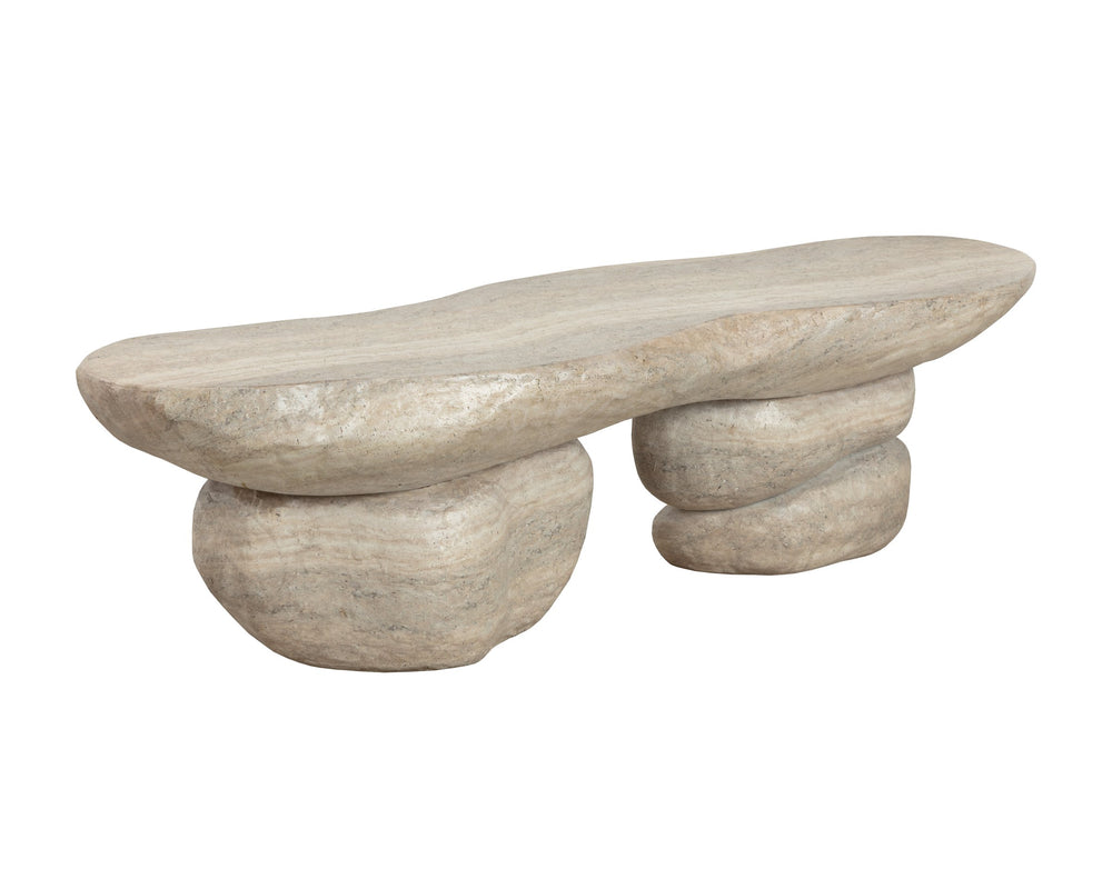 Sunpan Torbay Concrete Bench Faux Travertine Finish Sculptural Coffee Table for Modern Living 113261