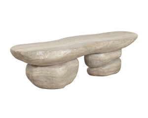Sunpan Torbay Concrete Bench Faux Travertine Finish Sculptural Coffee Table for Modern Living 113261