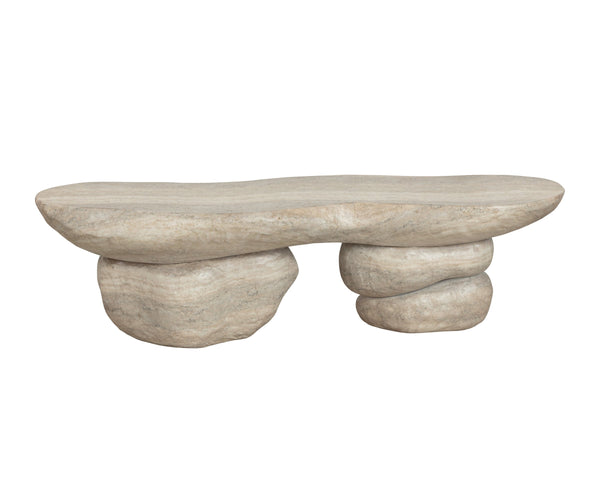 Sunpan Torbay Concrete Bench Faux Travertine Finish Sculptural Coffee Table for Modern Living 113261