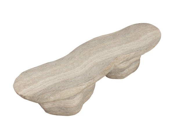 Sunpan Torbay Concrete Bench Faux Travertine Finish Sculptural Coffee Table for Modern Living 113261