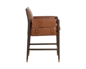 Sunpan Mauti Top Grain Leather Counter Stool Oak Frame Vintage Mid-Century Bar Seating 113276