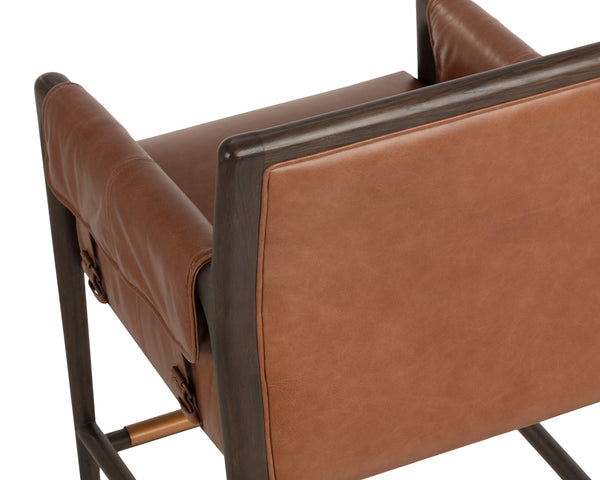 Sunpan Mauti Top Grain Leather Counter Stool Oak Frame Vintage Mid-Century Bar Seating 113276