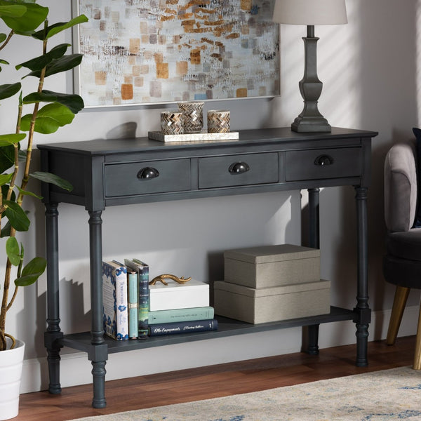 Baxton Studio Baxton Studio Garvey Console Table - Dark Blue-Gray Wood, 3 Drawers & Stylish Storage Solutions JY20A373-Grey-Console
