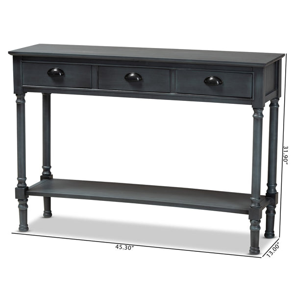 Baxton Studio Baxton Studio Garvey Console Table - Dark Blue-Gray Wood, 3 Drawers & Stylish Storage Solutions JY20A373-Grey-Console