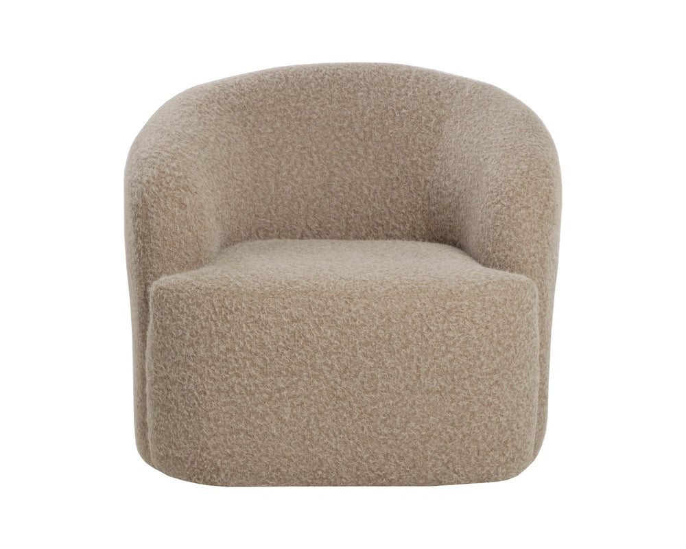 Sunpan Fuwari Swivel Lounge Chair Plush Barrel Silhouette for Living Room Reading Nooks Shearling 113296