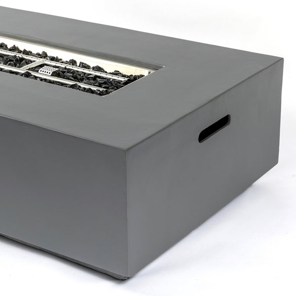 English Elm Concrete 48-Inch Rectangular Fire Pit Table with 50,000 BTU, Fiber Concrete Durability & Cover Included Light Gray B120P410190