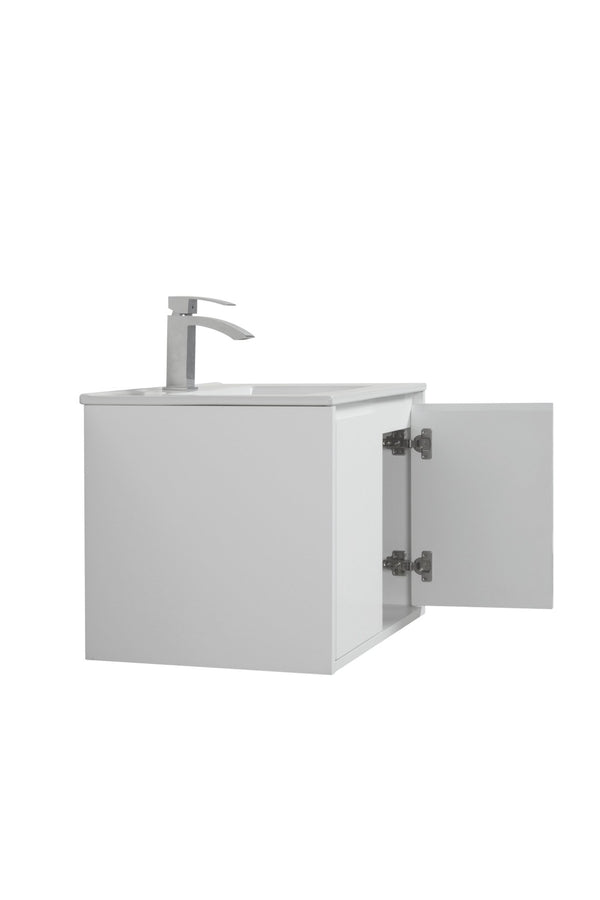 English Elm 24" Floating Bathroom Vanity Base Glossy White Wall Mount Soft Close Cabinet W1920P263624