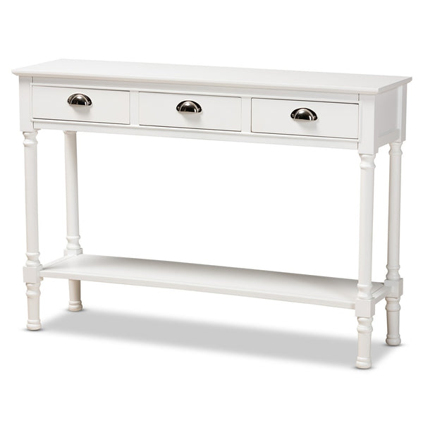 Baxton Studio Baxton Studio Garvey Console Table - Elegant White Wood, 3-Drawer Storage for Entryway & Living Room JY20A373-Antique White-Console