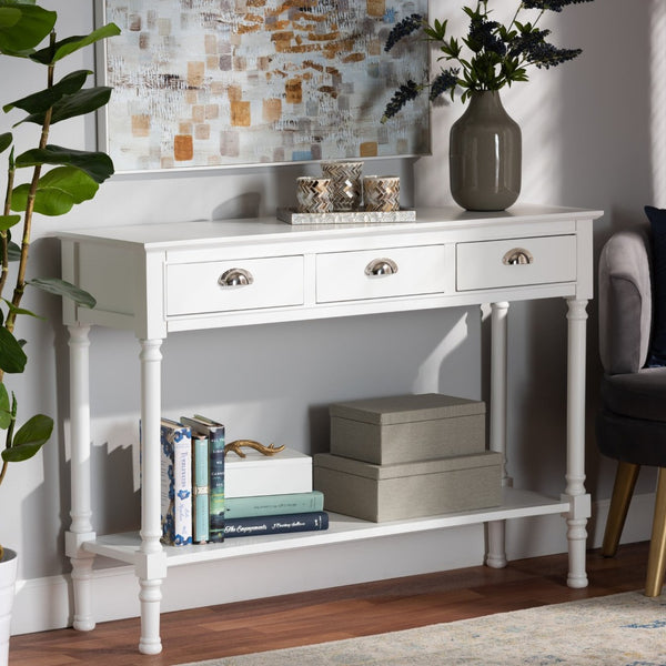 Baxton Studio Baxton Studio Garvey Console Table - Elegant White Wood, 3-Drawer Storage for Entryway & Living Room JY20A373-Antique White-Console