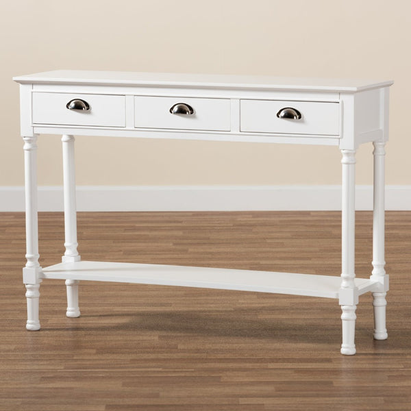 Baxton Studio Baxton Studio Garvey Console Table - Elegant White Wood, 3-Drawer Storage for Entryway & Living Room JY20A373-Antique White-Console