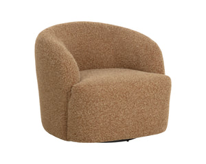 Sunpan Fuwari Swivel Lounge Chair Plush Barrel Silhouette for Living Room Reading Nooks Camel 113304
