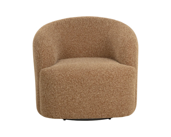 Sunpan Fuwari Swivel Lounge Chair Plush Barrel Silhouette for Living Room Reading Nooks Camel 113304