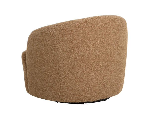 Sunpan Fuwari Swivel Lounge Chair Plush Barrel Silhouette for Living Room Reading Nooks Camel 113304