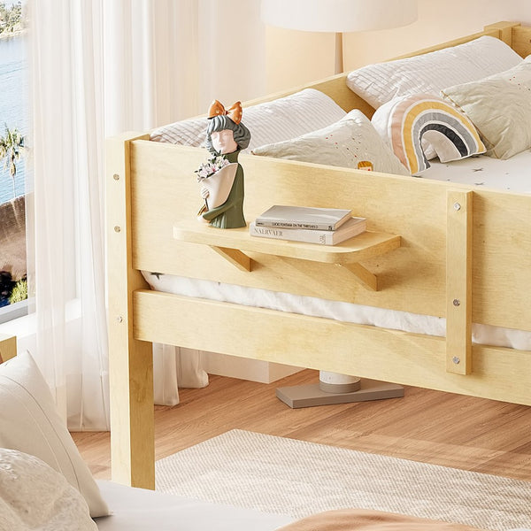 English Elm Queen Over Solid Pine Bunk Bed with Built in Shelves and Tray for Guest Rooms Natural W5305S00009