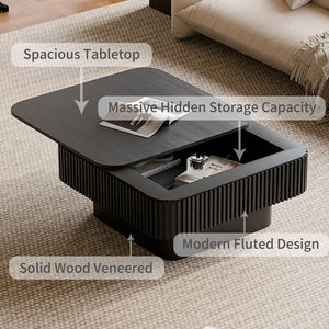 English Elm 31.5'' Square Wood Veneer Flip Top Storage Coffee Table with Slat Detail for Living Rooms Black W1435P375247