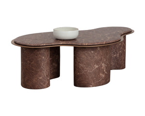 Sunpan Isola Faux Marble Concrete Coffee Table Brushed Metal Border Organic Silhouette 113321