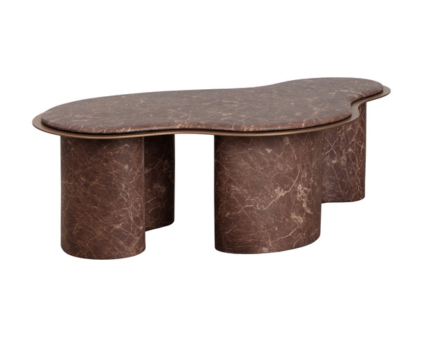 Sunpan Isola Faux Marble Concrete Coffee Table Brushed Metal Border Organic Silhouette 113321