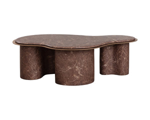 Sunpan Isola Faux Marble Concrete Coffee Table Brushed Metal Border Organic Silhouette 113321