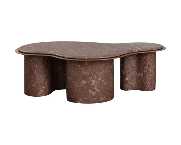 Sunpan Isola Faux Marble Concrete Coffee Table Brushed Metal Border Organic Silhouette 113321