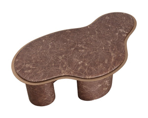 Sunpan Isola Faux Marble Concrete Coffee Table Brushed Metal Border Organic Silhouette 113321