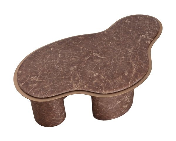 Sunpan Isola Faux Marble Concrete Coffee Table Brushed Metal Border Organic Silhouette 113321
