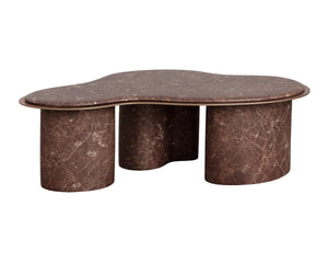 Sunpan Isola Faux Marble Concrete Coffee Table Brushed Metal Border Organic Silhouette 113321