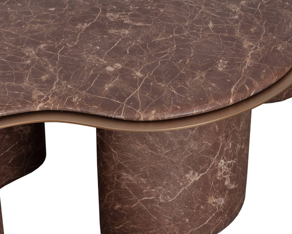 Sunpan Isola Faux Marble Concrete Coffee Table Brushed Metal Border Organic Silhouette 113321
