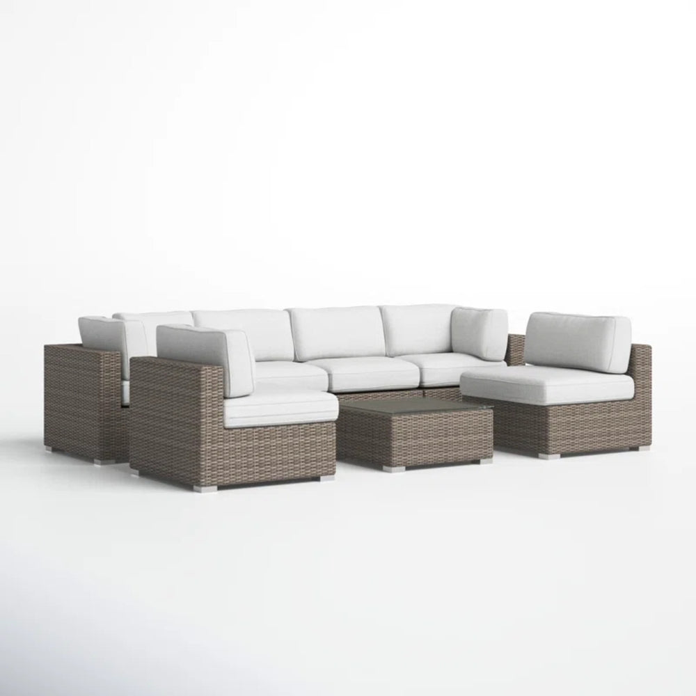 English Elm LSI All-Weather 7-Piece Wicker Patio Sectional with 14 Plush Cushions, No Assembly, Weatherproof B120S00077
