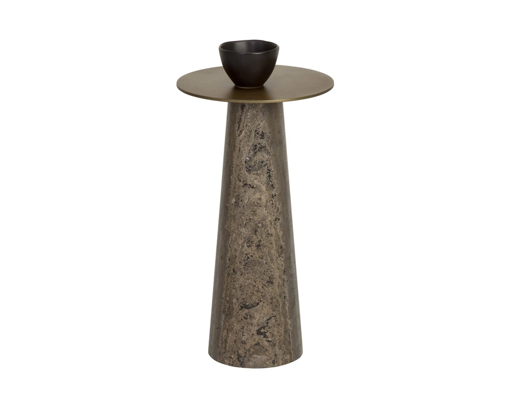 Sunpan Aditi Hand-Antiqued Iron and Travertine Stone End Table for Modern Living Spaces High 113356