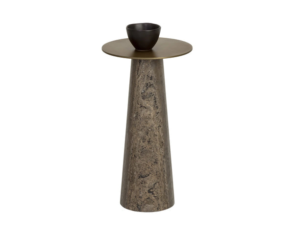 Sunpan Aditi Hand-Antiqued Iron and Travertine Stone End Table for Modern Living Spaces High 113356
