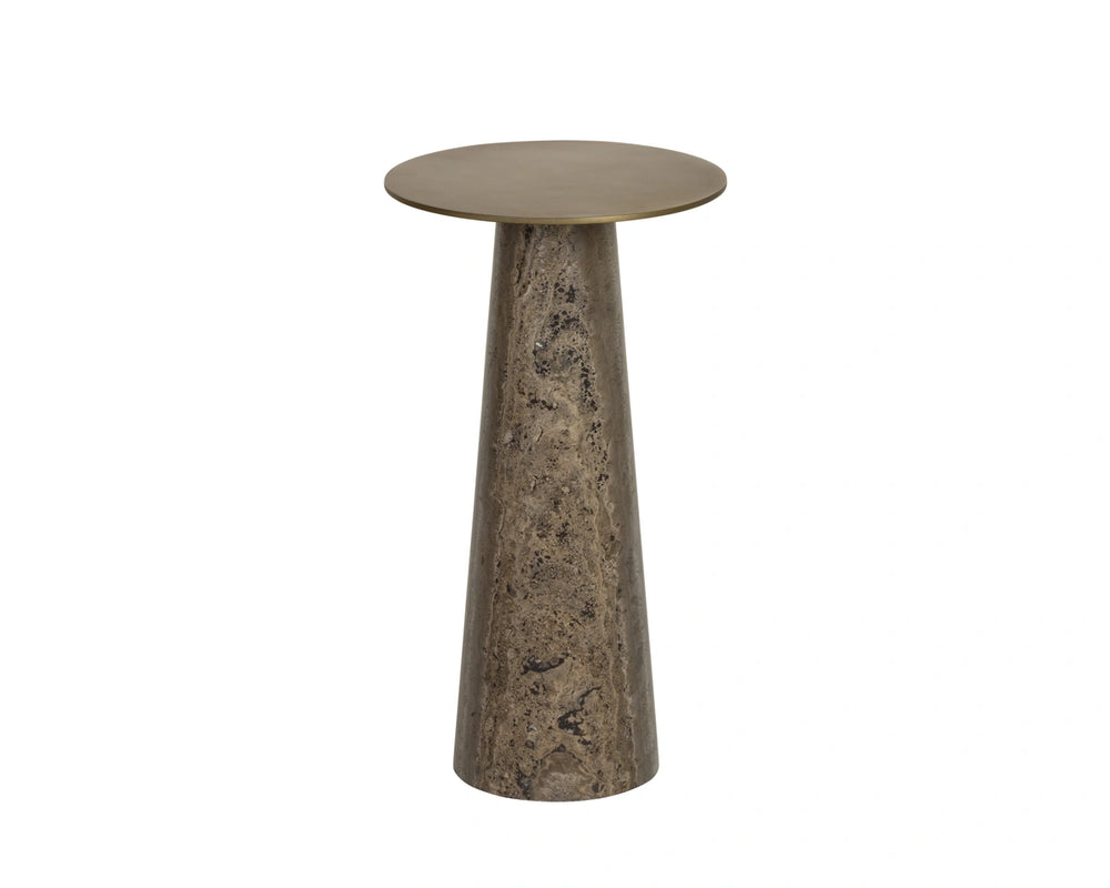 Sunpan Aditi Hand-Antiqued Iron and Travertine Stone End Table for Modern Living Spaces High 113356
