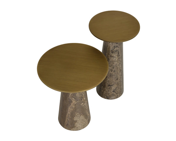 Sunpan Aditi Hand-Antiqued Iron and Travertine Stone End Table for Modern Living Spaces High 113356