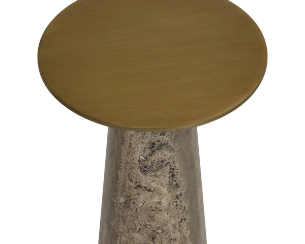 Sunpan Aditi Hand-Antiqued Iron and Travertine Stone End Table for Modern Living Spaces High 113356