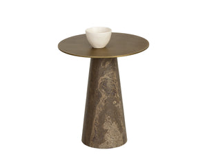 Sunpan Aditi Hand-Antiqued Iron and Travertine Stone End Table for Modern Living Spaces Low 113357