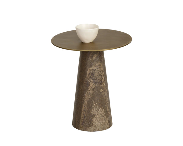 Sunpan Aditi Hand-Antiqued Iron and Travertine Stone End Table for Modern Living Spaces Low 113357