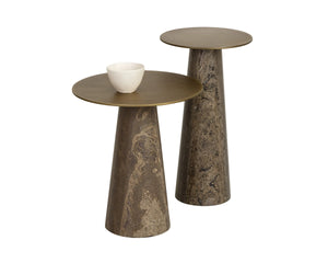 Sunpan Aditi Hand-Antiqued Iron and Travertine Stone End Table for Modern Living Spaces Low 113357