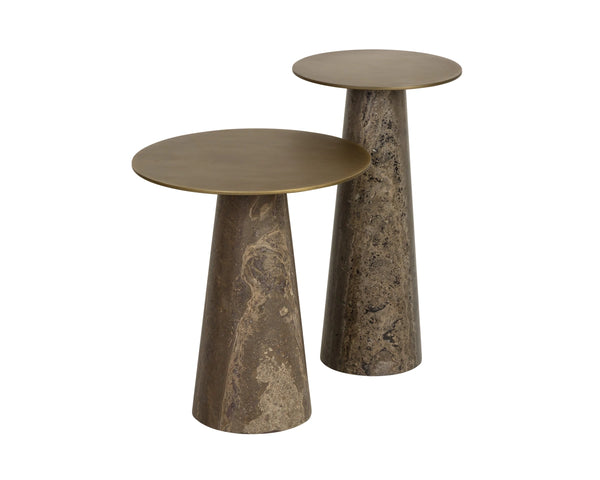 Sunpan Aditi Hand-Antiqued Iron and Travertine Stone End Table for Modern Living Spaces Low 113357