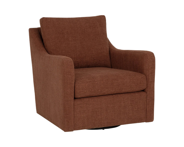 Sunpan Brianna Swivel Lounge Chair Structured Sloped Arms Deep Seat Earthy Upholstered 113361