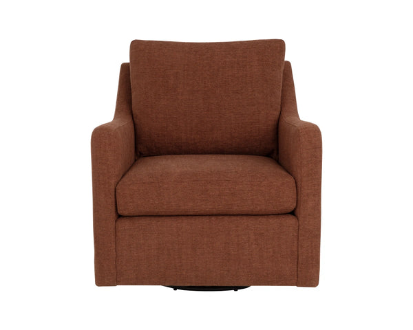Sunpan Brianna Swivel Lounge Chair Structured Sloped Arms Deep Seat Earthy Upholstered 113361